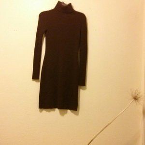 Brown Silk/Cashmere Blend Knit Turtleneck Dress